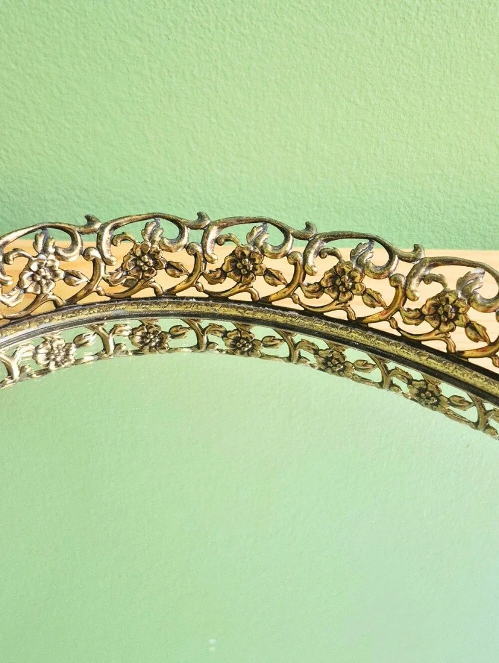 Vintage Oval Filigree Footed Vanity Mirror Tray